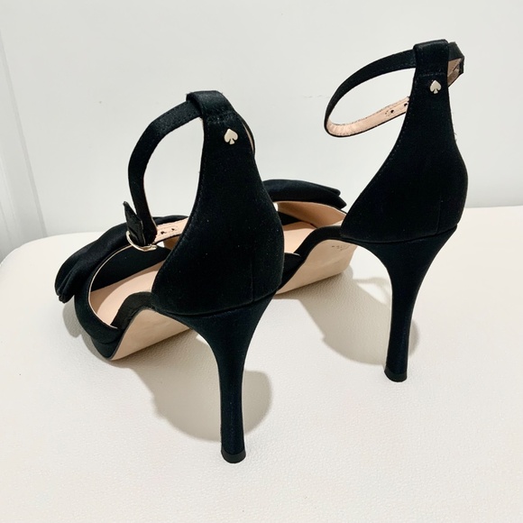 Kate Spade Bridal Bow Black Satin Platform Sandal Stiletto Heel Evening Pumps 8 - Picture 5 of 8